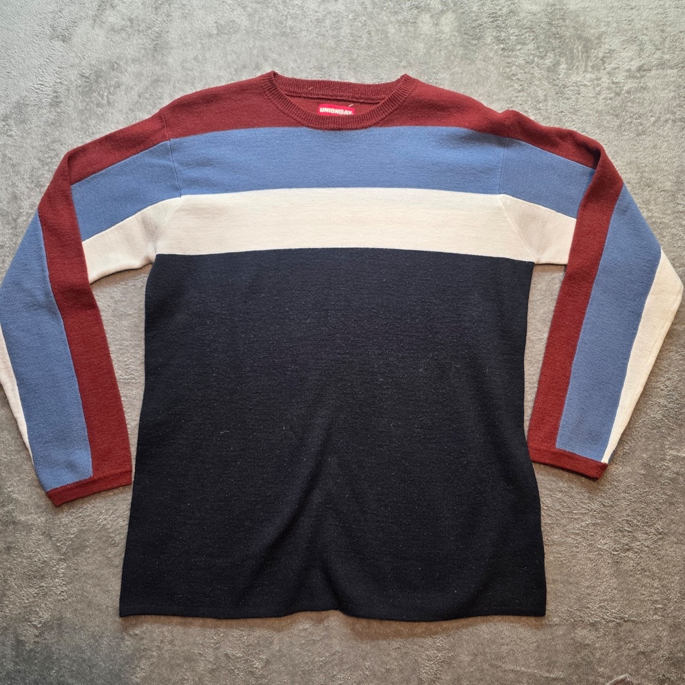 Unionbay Sweater Mens M Multicolor Stripe Knit Crew Neck Hong Kong Pullover